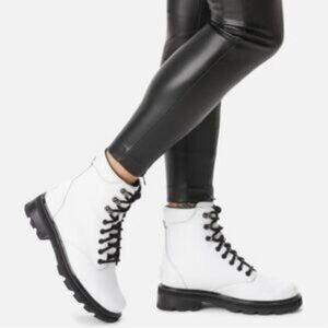 Sorel Women's Lennox Lace Waterproof White Leather Combat Boots Size 6